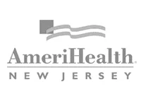 AmeriHealth New Jersey logo featuring stylized waves and a square above the company name, with NEW JERSEY written below a horizontal line.