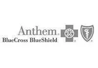 Logo for Anthem BlueCross BlueShield featuring the text Anthem BlueCross BlueShield alongside the Blue Cross and Blue Shield symbols. The image is in grayscale.