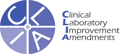 CLIA logo featuring stylized letters CLIA in a blue circle, with the words Clinical Laboratory Improvement Amendments stacked on the right.