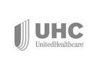 The image shows the UnitedHealthcare (UHC) logo with a stylized shield on the left and the text UHC and UnitedHealthcare to the right of the shield. The image is in grayscale.