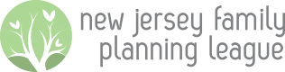 Logo for the New Jersey Family Planning League, featuring a stylized white tree with heart-shaped leaves inside a green circle, next to the organizations name in lowercase gray letters.